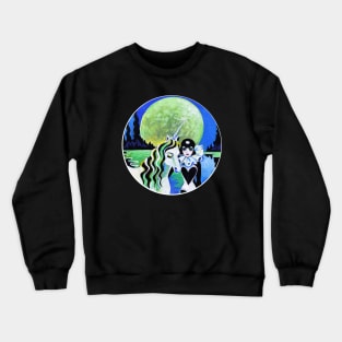 Full Moon Night Pierette and Unicorn Art Deco Illustration Crewneck Sweatshirt